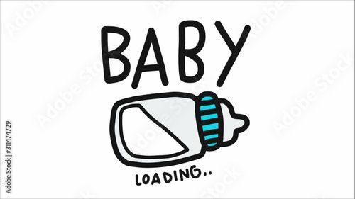 Baby loading word and milk bottle cartoon