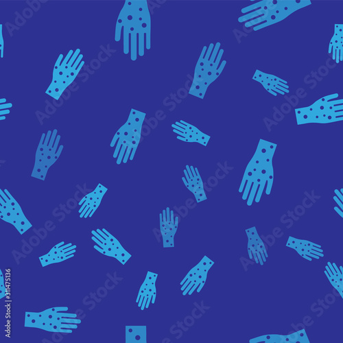 Blue Hand with psoriasis or eczema icon isolated seamless pattern on blue background. Concept of human skin response to allergen or chronic body problem.  Vector Illustration