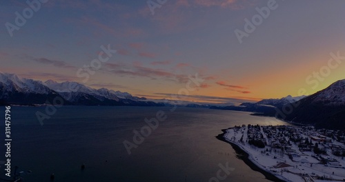 Christmas snow over an Alaska bay