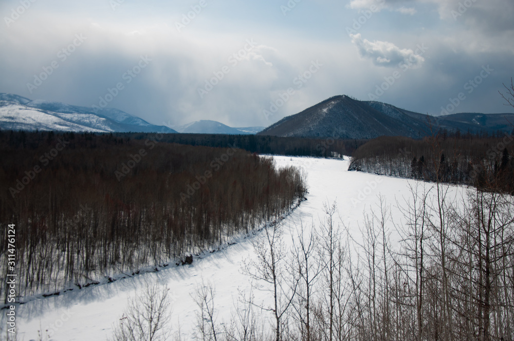 Taiga landscape and nature of the Russian Far East