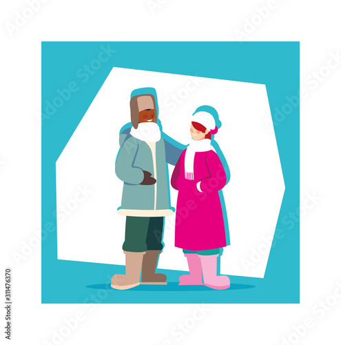 romantic scene of couple with winter clothes