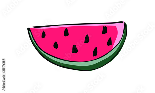Hand-drawn silhouette of a watermelon . tropical summer juicy Doodle art. use as clip art, print on clothes, packaging, postcards or website