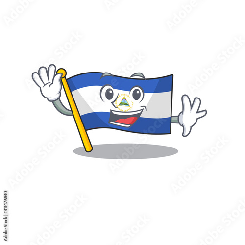 Waving cute smiley flag nicaragua Scroll cartoon character design