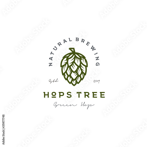 Papier peint Retro Vintage Hops flower for Beer Ale Brewery logo design