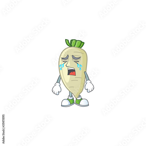 Sad Crying gesture white radish cartoon character style
