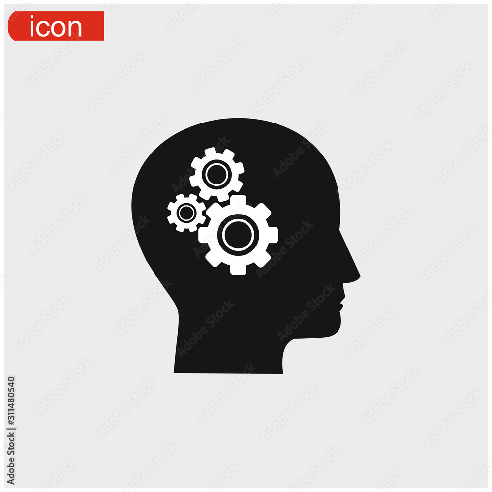 Pictograph of gear in head icon symbol Pictograph of gear in head icon symbol