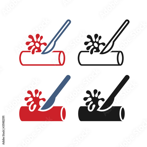 Set of four icons of blood vessel damage. Vector illustration in flat style and outline stile are isolated on a white background.