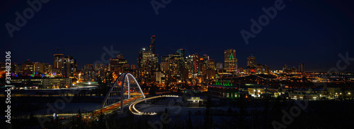 The night view of Walterdale Bridge and downtown view in Edmonton, Alberta, Canada.