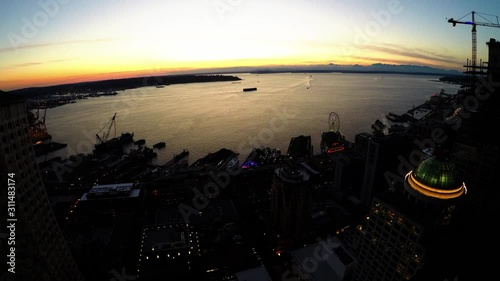 Elliott Bay - Twilight - In the clip, you can see Washington State Ferries, Seattle Waterfront, Alki Water Taxi, Alaska Viaduct (before it was torn down), and The Great Wheel photo