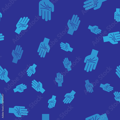 Blue Palmistry of the hand icon isolated seamless pattern on blue background.  Vector Illustration
