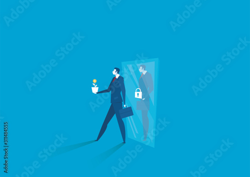 businessman think growth mindset walk out of mirror fixed mindset concept vector