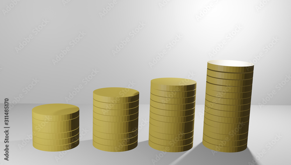 There are many gold coins arranged with financial growth graphs, stocks, illustrations - 3D rendering. There are many gold coins arranged with financial growth graphs, stocks, illustrations - 3D rendering.