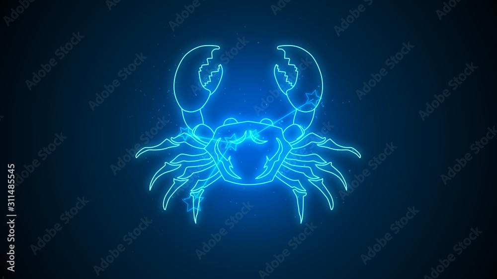 Cancer zodiac constellation icons signs with stars on blue background, Astrology symbol horoscope - obrazy, fototapety, plakaty 
