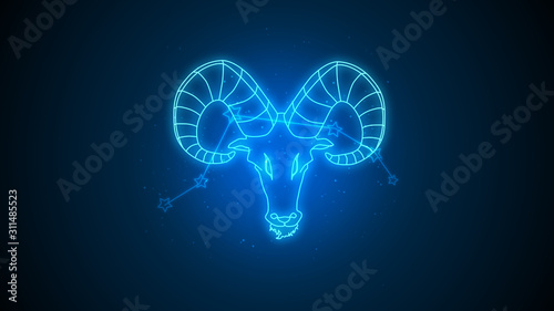 Aries zodiac constellation icons signs with starson blue background, Astrology symbol horoscope