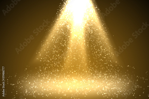 Stage light and golden glitter lights on floor
