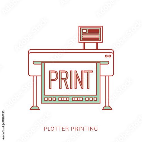 Large inkjet plotter printer flat vector illustration