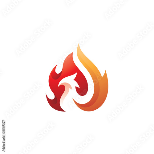 Fire Flame and Bird Phoenix Logo Design