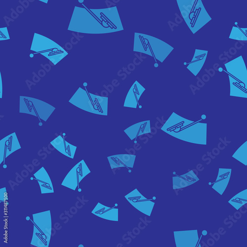 Blue Windscreen wiper icon isolated seamless pattern on blue background.  Vector Illustration