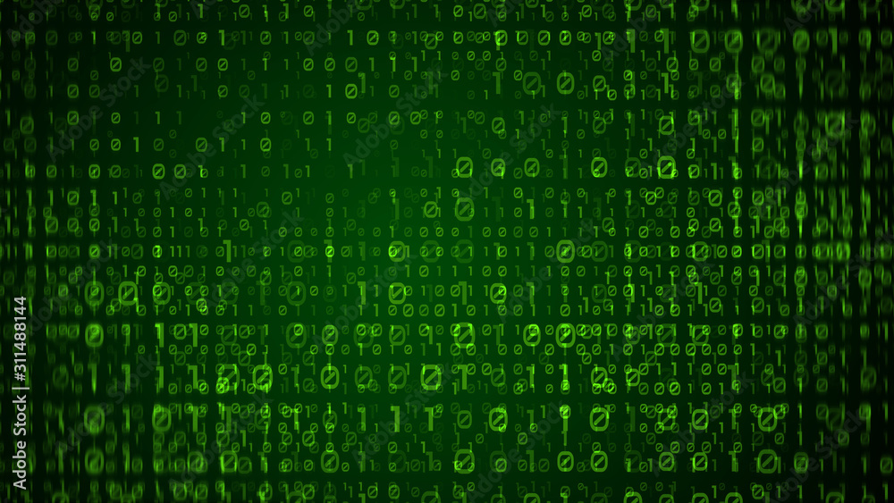 Streaming binary code on green background Streaming binary code on green background