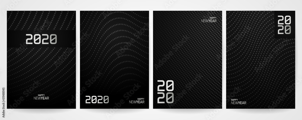 happy new year 2020 vector illustration concept. set of cover designs. minimalist and elegant.