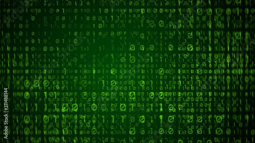 Streaming binary code on green background