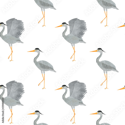  Heron bird watercolor seamless pattern animal
