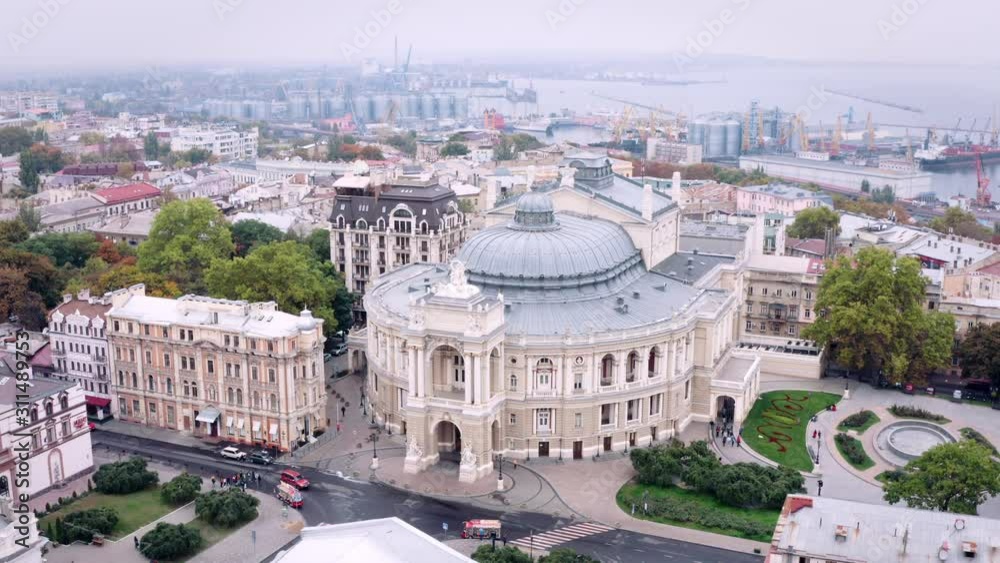 Wide rotating aerial of Odessa Ukraine National Academic Ballet Theater 4K Wide rotating aerial of Odessa Ukraine National Academic Ballet Theater 4K