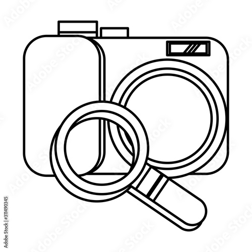 search magnifying glass with camera photographic