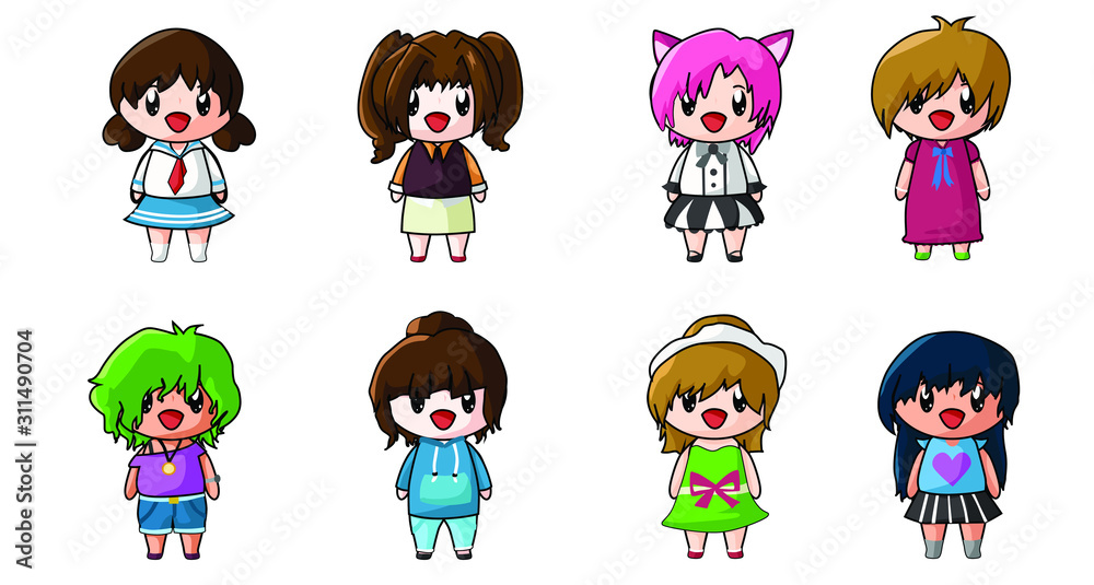 Obraz premium Kawaii anime girl set can use for birthday card