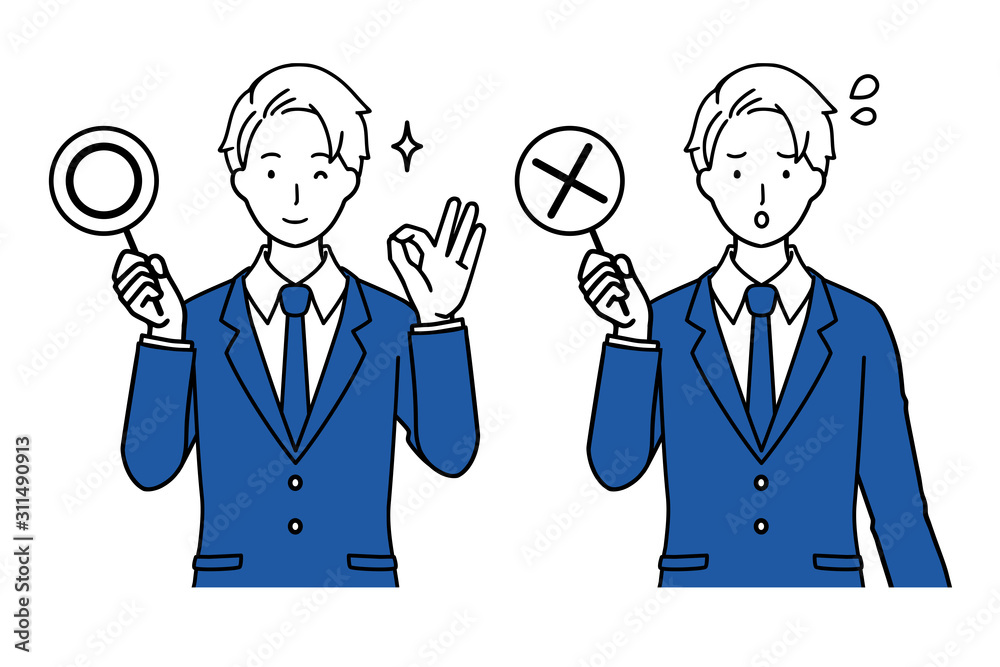 Set of men with success and failure sticks. Set of men with success and failure sticks.