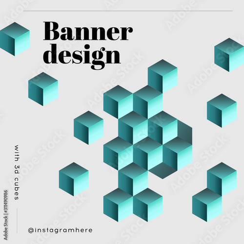 Vector minimalistic web banner with cyan 3d cubes