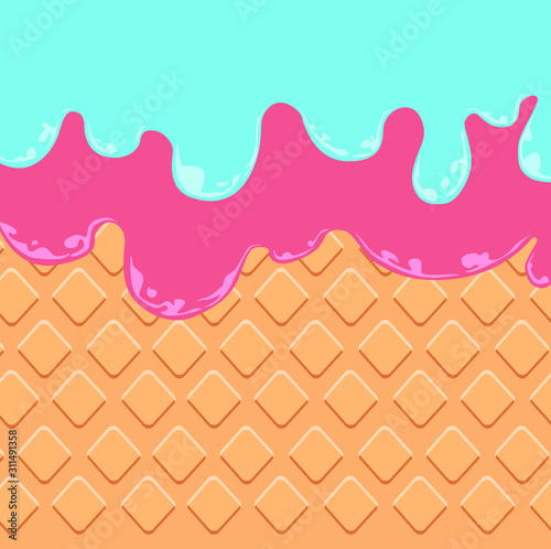 Kawaii ice cream background for your text, Summer design pattern set