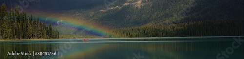 Rainbow above Emerald Lake in Yoho Nationalpark, Bristih Columbia, Canada