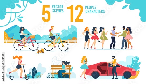 Resting People Characters Vector Scenes Flat Set