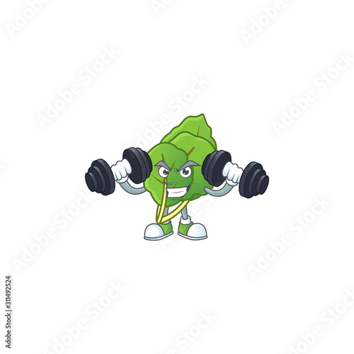 Fitness exercise collard greens mascot icon with barbells
