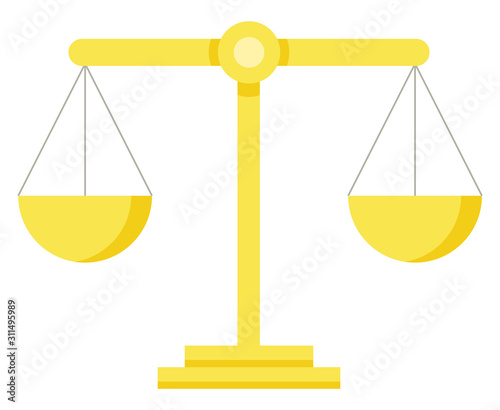 Themis scales isolated measuring device, symbol of law and justice. Vector lawyers and advocate equality sign, bronze legislation and punishment mascot