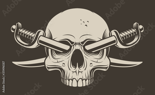 Illustration of a skull with crossed sabers