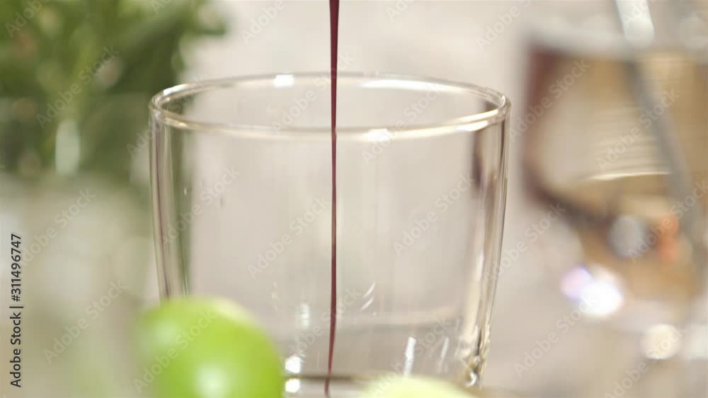Pour All Syrup From Jigger To Glass - Close Up Pour All Syrup From Jigger To Glass - Close Up