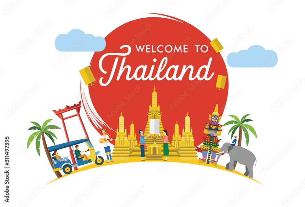 Flat design, Welcome to Thailand Banner, Vector Illustration