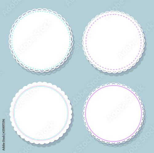 Round napkins with various edges isolated on grey background. Vector mockup of banner with spare place for text, circled border mockups, flat design templates