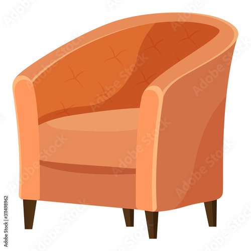 Chair coffeehouse furniture isolated on white. Contemporary soft seat in brown color for restaurant. Comfortable indoor sitting symbol. Creative idea exterior or interior with nobody stool vector