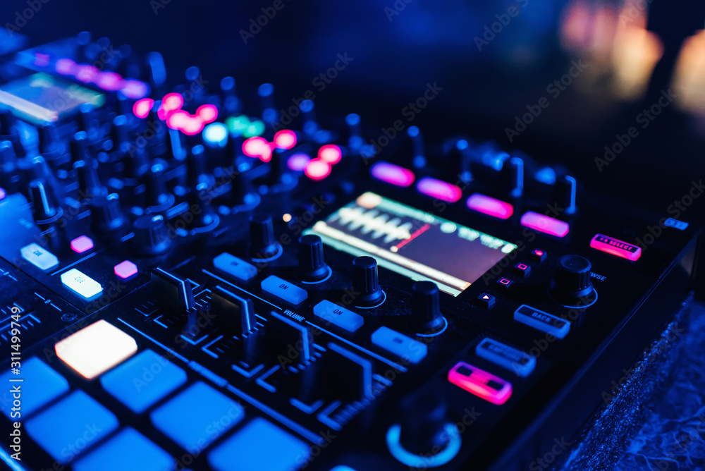 DJ controller panel on for professional music and sound DJ controller panel on for professional music and sound