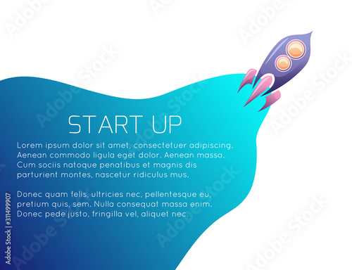 Startup. Successful start of your business. Color gradient illustration of rocket and smoke with place for text. Vector template for banners, cards, slides and your business.