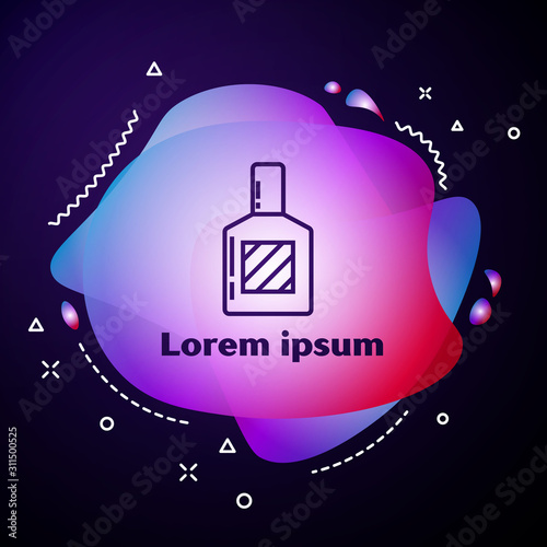 Purple line Aftershave icon isolated on dark blue background. Cologne spray icon. Male perfume bottle. Abstract banner with liquid shapes. Vector Illustration