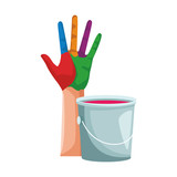 colorful hand with paint bucket icon, flat design