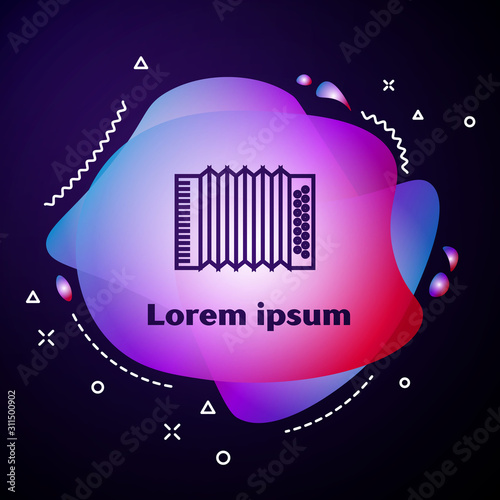 Purple line Musical instrument accordion icon isolated on dark blue background. Classical bayan, harmonic. Abstract banner with liquid shapes. Vector Illustration