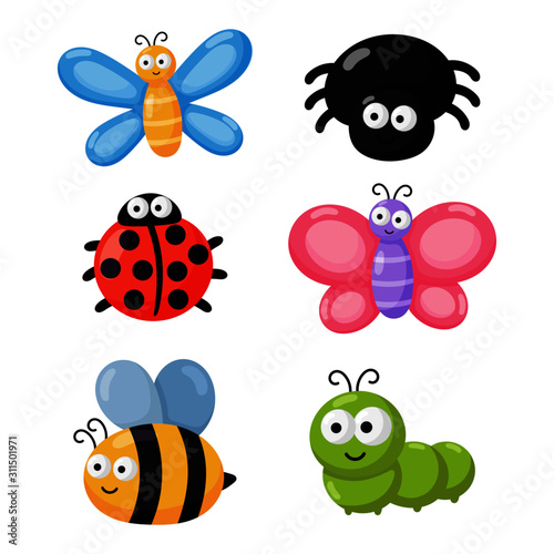 set of funny bugs. cartoon insects isolated on white background. illustration vector.