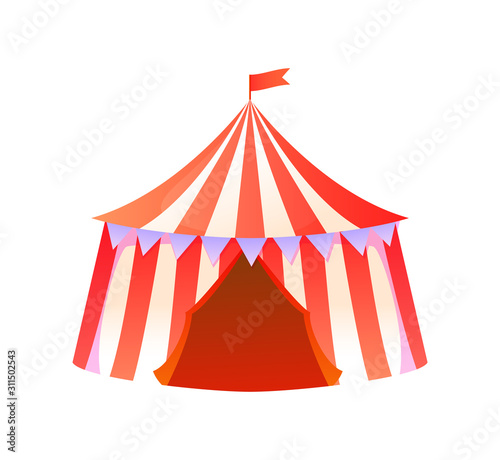 Circus tent vector, isolated amusement park attraction performance with clowns, entrance in shuttle flat style concert program. Entertainment on holiday