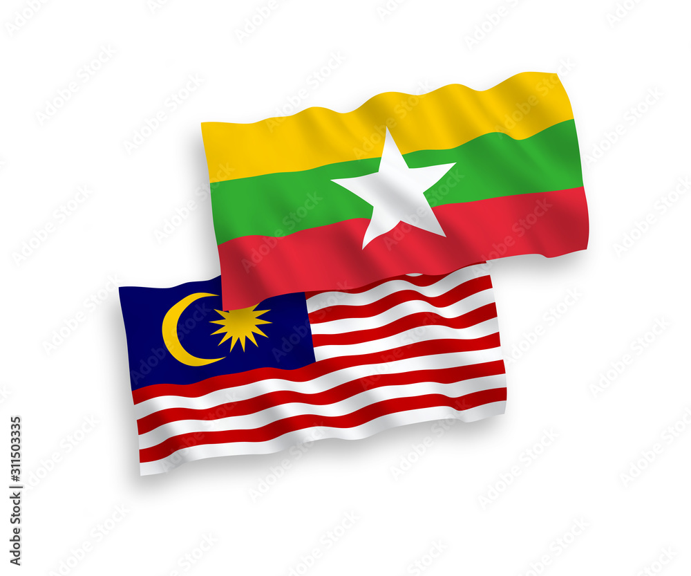 Flags of Myanmar and Malaysia on a white background Flags of Myanmar and Malaysia on a white background