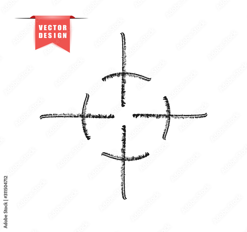The crosshair effect of charcoal, chalk. Hand drawing with a brush. silhouette, grunge. Target, aim. Vector elements on isolated background. The crosshair effect of charcoal, chalk. Hand drawing with a brush. silhouette, grunge. Target, aim. Vector elements on isolated background.